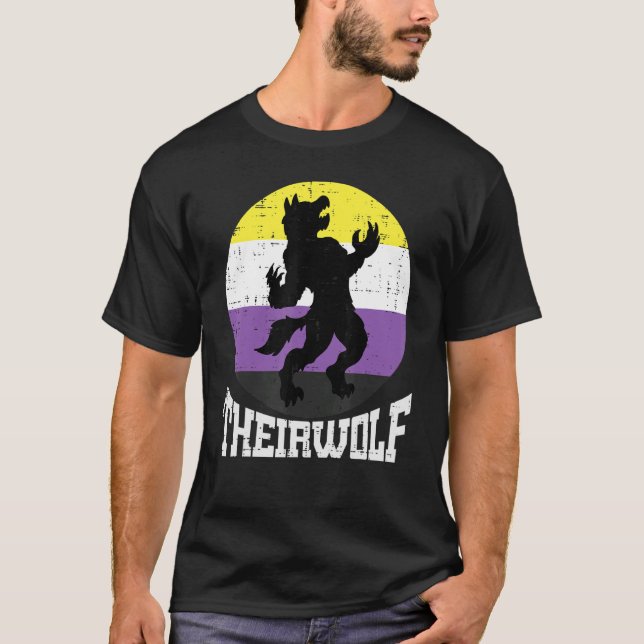 Theirwolf Nonbinary Pride Non Binary Enby Nb Flag  T-Shirt (Front)