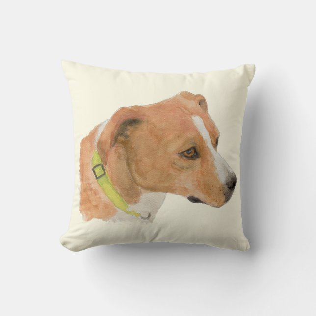 Thelma Boxer Beagle Mix  Watercolor Throw Pillow (Front)