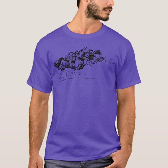 Thelwell Bolting Horse And Cowboy family T-Shirt (Front)
