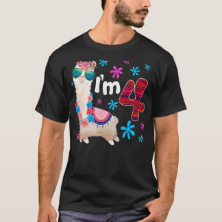 Theme 4th Farm  Birthday Llama I'm 4 Year Old Girl T-Shirt