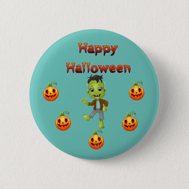 Theme: Frankenstein and Pumpkin 6 Cm Round Badge (Front)