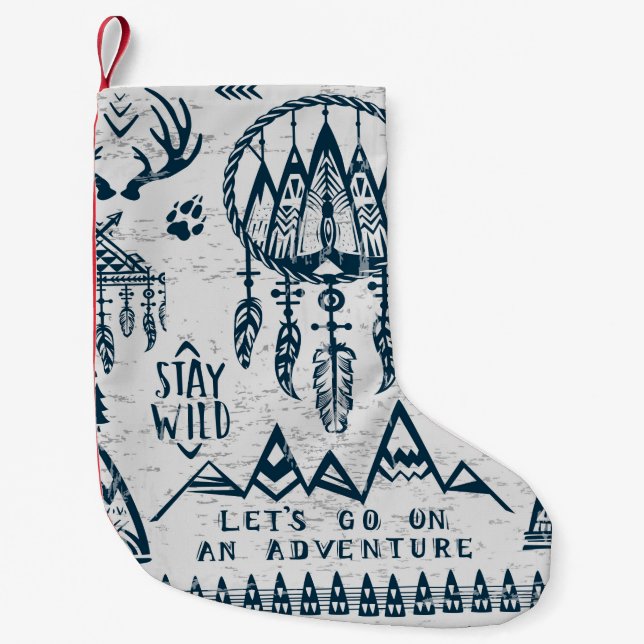 Theme of travel and adventure small christmas stocking (Front)