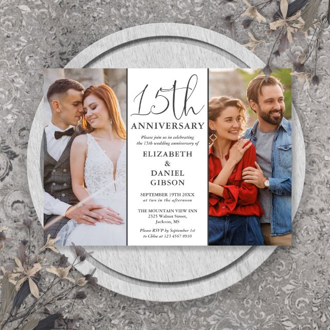 Then And Now 2 Photo 15th Wedding Anniversary Invitation (Then And Now 2 Photo 15th Wedding Anniversary Invitation)