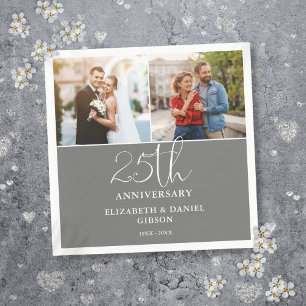 Then And Now 2 Photo 25th Wedding Anniversary Napkin