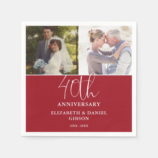 Then And Now 2 Photo 40th Wedding Anniversary Napkin (Front)