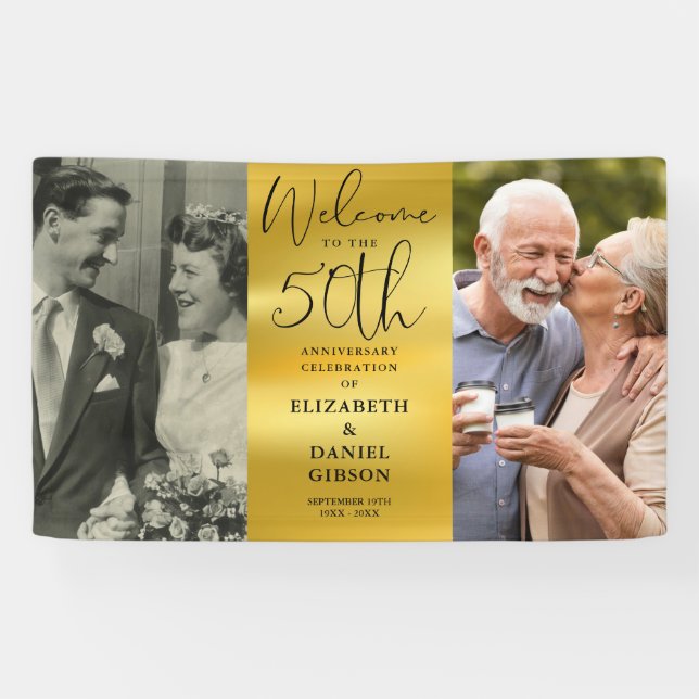 Then And Now 2 Photo 50th Anniversary Welcome Banner (Horizontal)