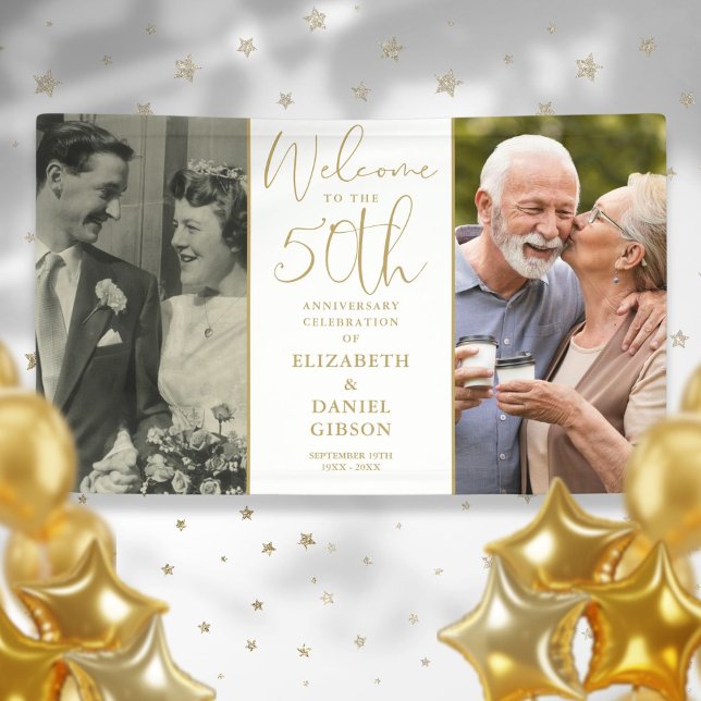 Then And Now 2 Photo 50th Anniversary Welcome Banner (Then And Now 2 Photo 50th Anniversary Welcome Banner)