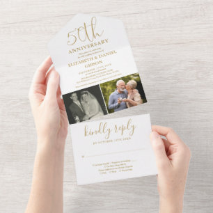 Then And Now 2 Photo 50th Wedding Anniversary Gold All In One Invitation