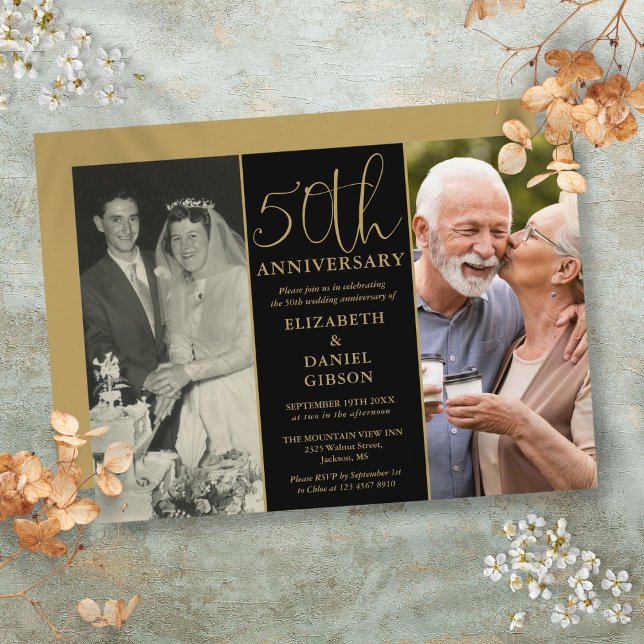 Then And Now 2 Photo 50th Wedding Anniversary Invitation (Then And Now 2 Photo 50th Wedding Anniversary Invitation)