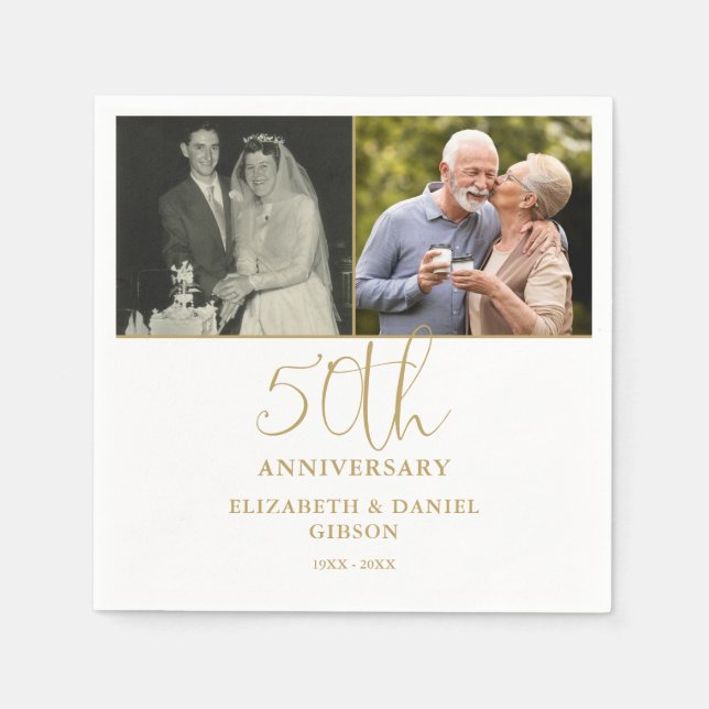 Then And Now 2 Photo 50th Wedding Anniversary Napkin (Front)