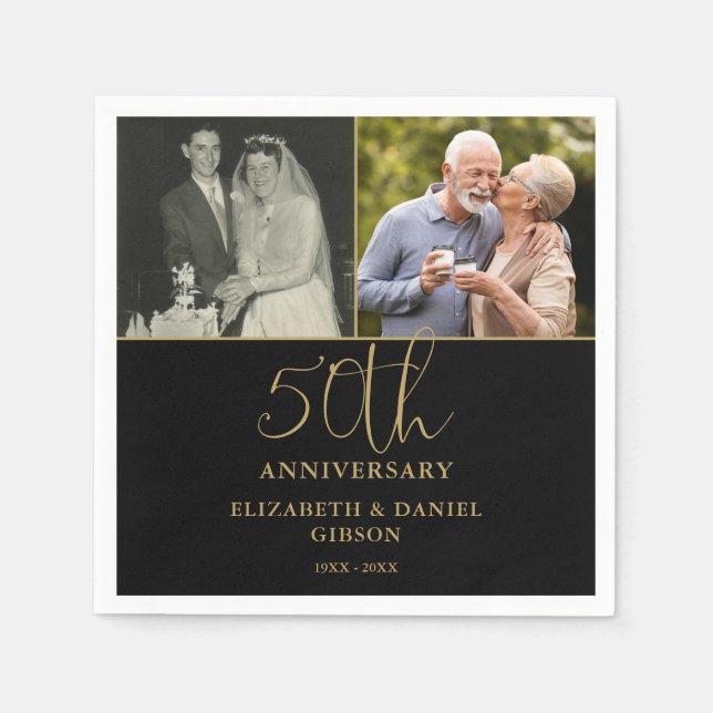 Then And Now 2 Photo 50th Wedding Anniversary Napkin (Front)
