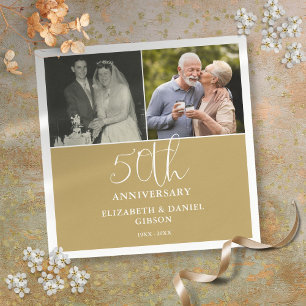 Then And Now 2 Photo 50th Wedding Anniversary Napkin