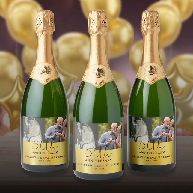 Then And Now 2 Photo 50th Wedding Anniversary Sparkling Wine Label (Then And Now 2 Photo 50th Wedding Anniversary Sparkling Wine Label)