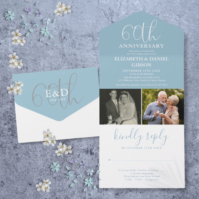 Then And Now 2 Photo 60th Wedding Anniversary All In One Invitation (Then And Now 2 Photo 60th Wedding Anniversary All In One Invitation)