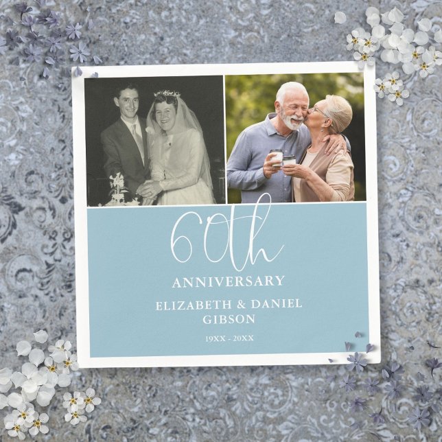 Then And Now 2 Photo 60th Wedding Anniversary Napkin (Then And Now 2 Photo 60th Wedding Anniversary Napkins)