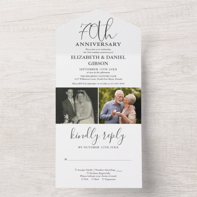 Then And Now 2 Photo 70th Wedding Anniversary All In One Invitation (Inside)