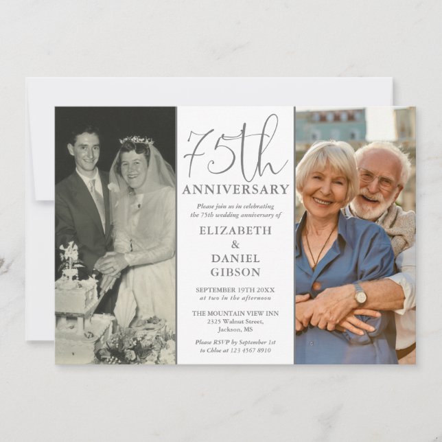 Then And Now 2 Photo 75th Wedding Anniversary Invitation (Front)