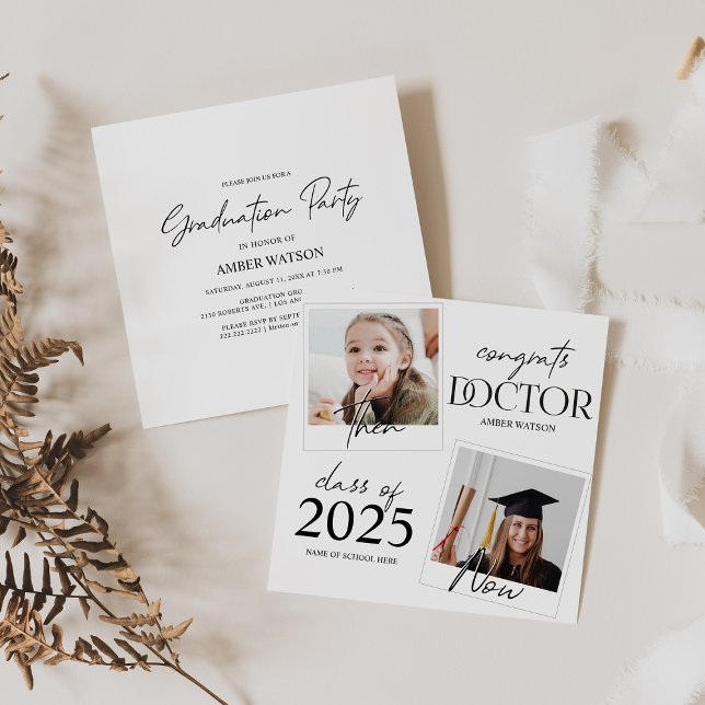 Then And Now | 2 Photo Doctor Graduation Invitation (Creator Uploaded)