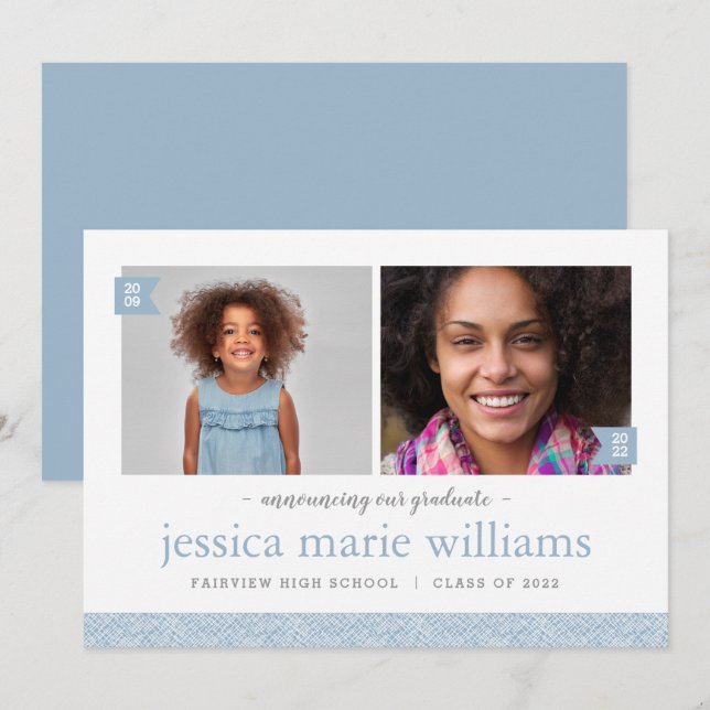 Then and Now 2 Photo Graduation Announcement (Front/Back)
