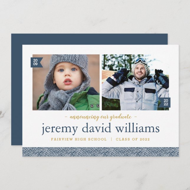 Then and Now 2 Photo Graduation Announcement (Front/Back)