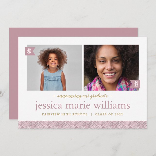 Then and Now 2 Photo Graduation Announcement (Front/Back)