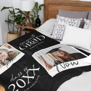 Then And Now   2 Photo Graduation Announcement Fleece Blanket