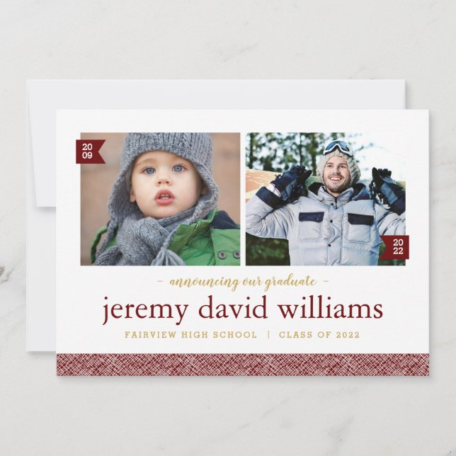 Then and Now 2 Photo Graduation Party Invitation (Front)