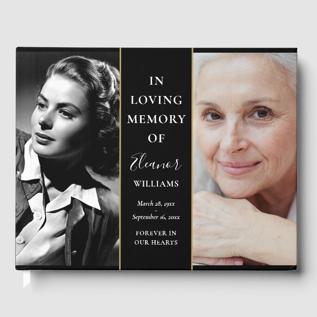 Then And Now 2 Photo Memorial Funeral  Guest Book (Front)