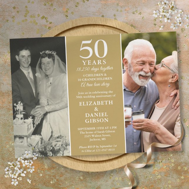 Then And Now 2 Photo Memories 50th Anniversary Invitation (Then And Now 2 Photo Memories 50th Anniversary Invitation)