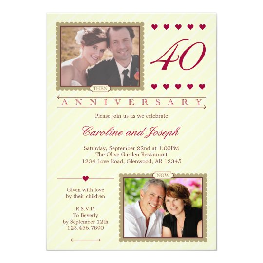 Then and Now 40th Wedding Anniversary Invitation