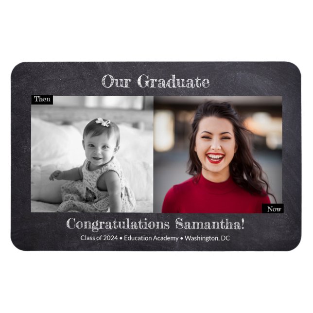 Then and Now Graduate Photo Graduation Magnet (Horizontal)