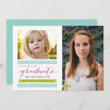 Then and Now Mint & Pink Chevron Photo Graduation