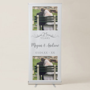 Then and Now Modern 25th Wedding Anniversary Party Retractable Banner
