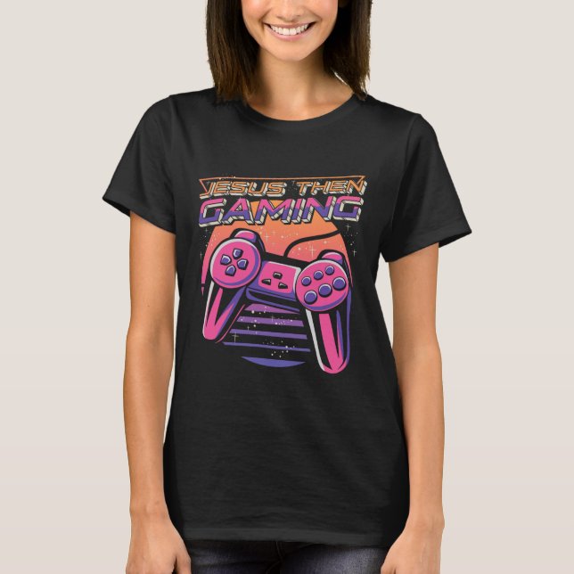 Then Gaming Gamer Christian Boys Video Game Contro T-Shirt (Front)