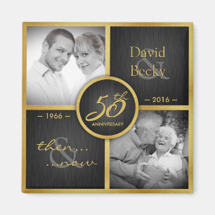 Then & Now 2016 Elegant Black & Gold 50th Wedding Magnet