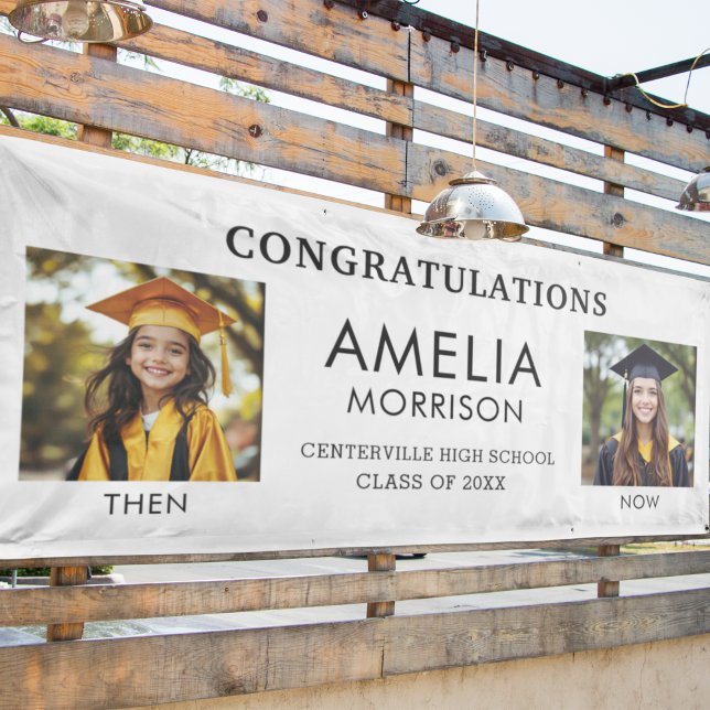 Then & Now Black White Photo Graduate Graduation Banner (Creator Uploaded)