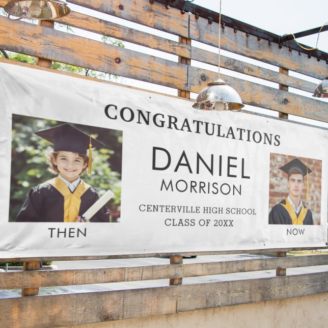 Then & Now Black White Photo Graduation Grad Banner (Creator Uploaded)