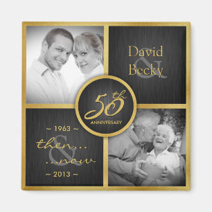 Then & Now Elegant Black and Gold 50th Wedding Magnet