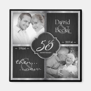 Then & Now Elegant Black and Silver 50th Wedding Magnet