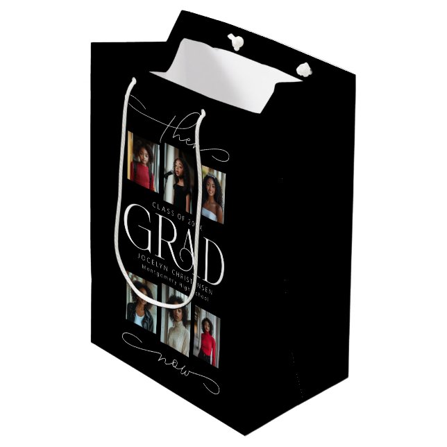 Then & Now Grad Photo Collage Graduation Medium Gift Bag (Front Angled)