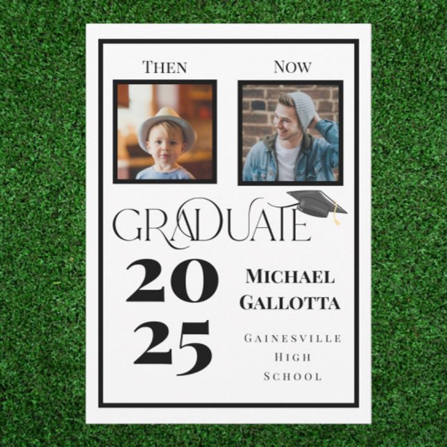 Then & Now Graduation 2 Photo Year Bold Graduate  Invitation (Creator Uploaded)