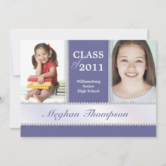 Then & Now Jewelled Photo Graduation Announcement (Front)