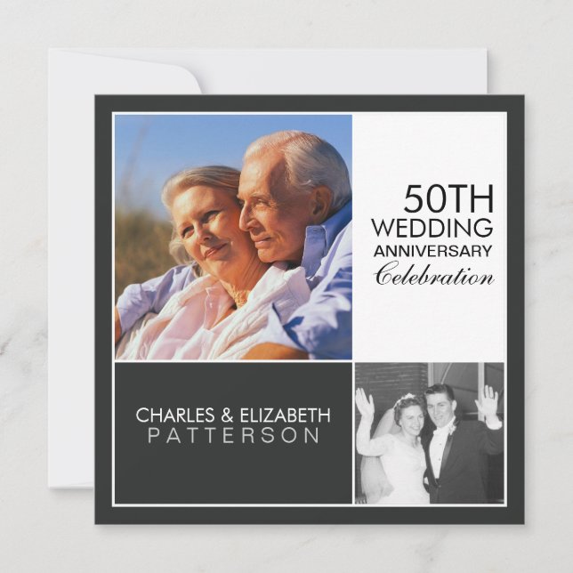 Then Now Modern Block Anniversary Party Invitation (Front)