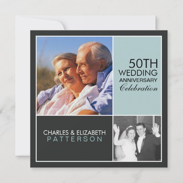 Then Now Modern Block Anniversary Party Invitation (Front)