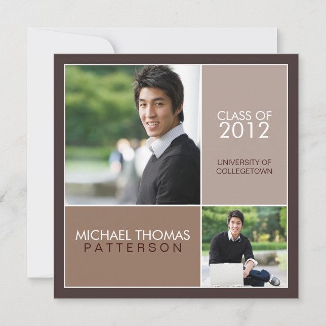 Then Now Modern Block Graduation Party Invitation (Front)