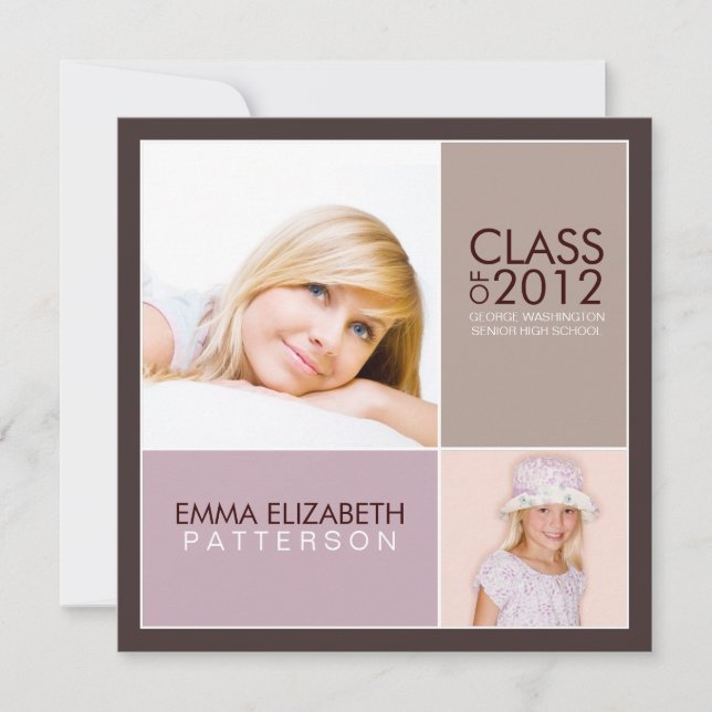 Then Now Modern Block Graduation Party Invitation (Front)