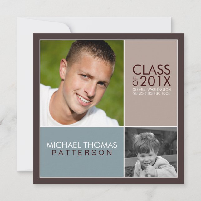 Then Now Modern Block Graduation Party Invitation (Front)