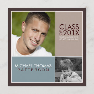 Then Now Modern Block Graduation Party Invitation