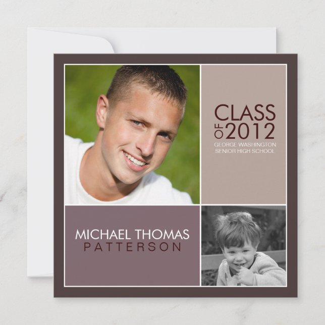 Then Now Modern Block Graduation Party Invitation (Front)