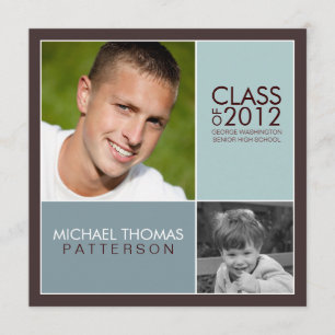 Then Now Modern Block Graduation Party Invitation